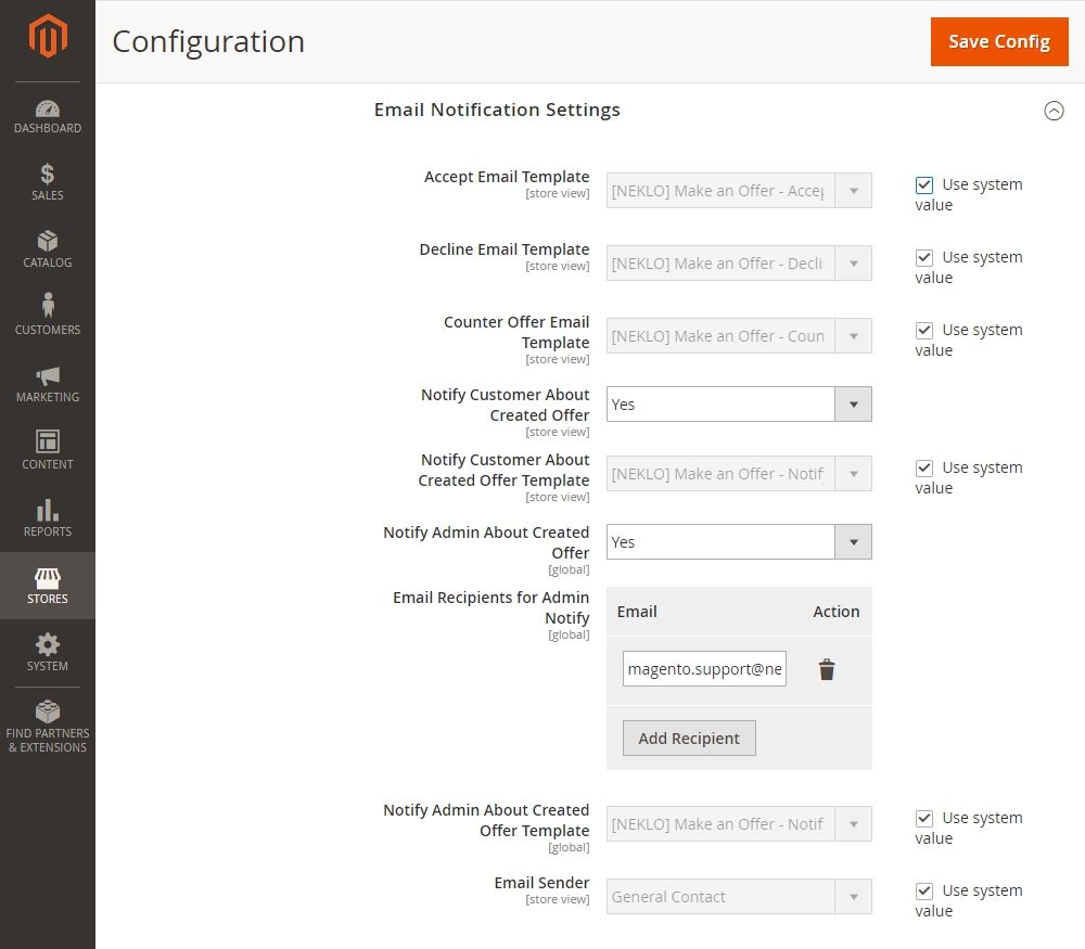 make an offer extension configuration
