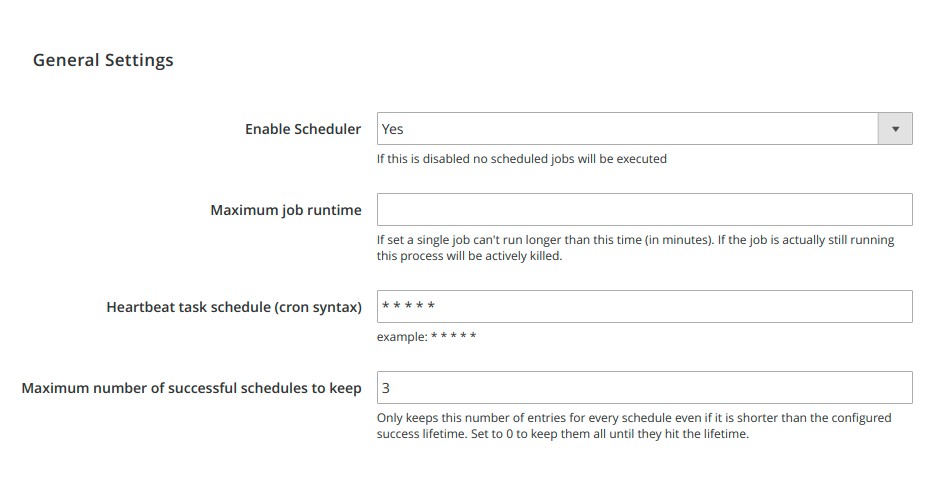 Settings to control the cron schedules