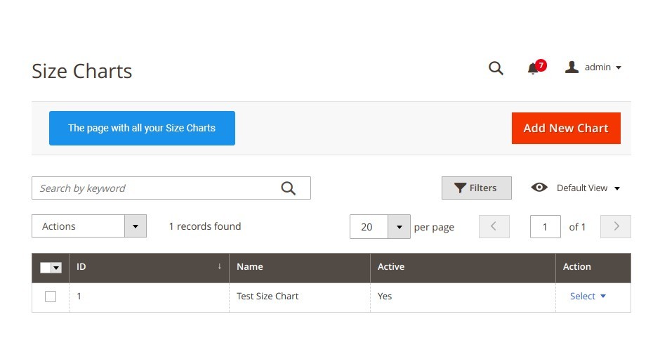  Size Chart table
