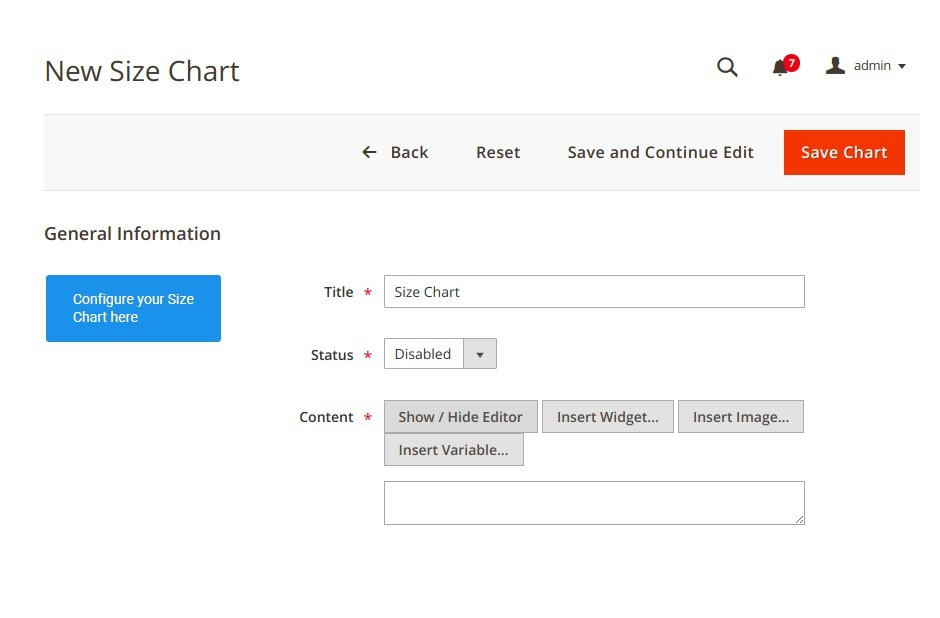 Size Chart block