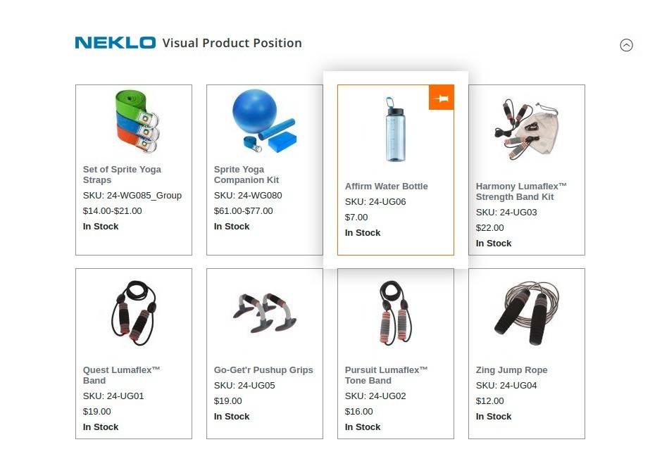 Pin button to fix the products in their positions